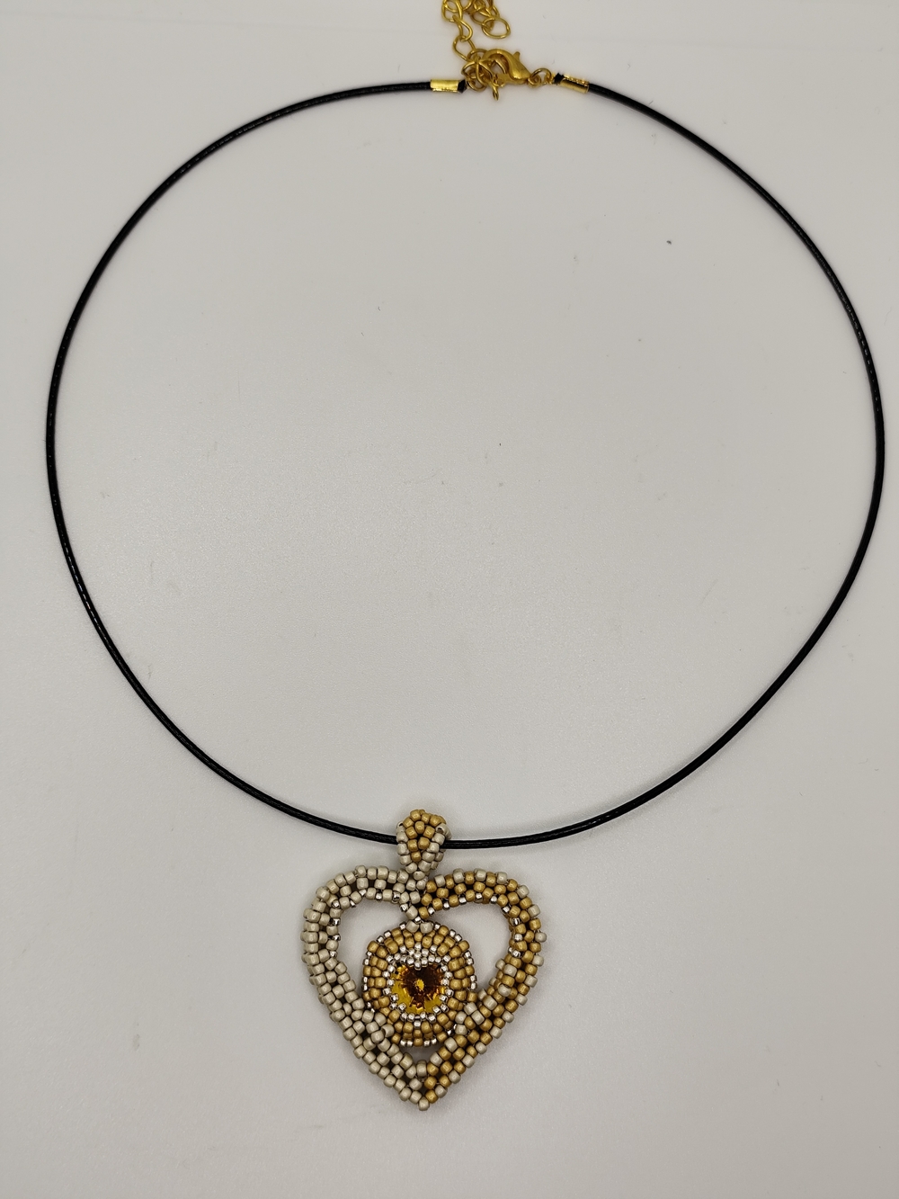 Beaded Heart Pendant Necklace in Gold and Silver